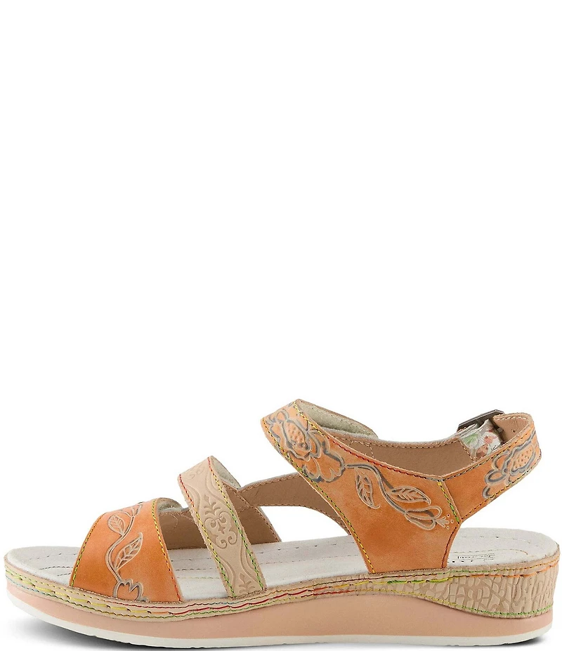L'ARTISTE Sumacah Leather Floral Platform Wedge Sandals