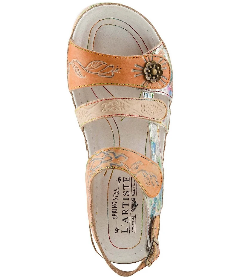 L'ARTISTE Sumacah Leather Floral Platform Wedge Sandals