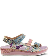 L'ARTISTE Sumacah Leather Floral Platform Wedge Sandals
