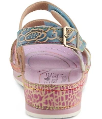 L'ARTISTE Sumacah Leather Floral Platform Wedge Sandals