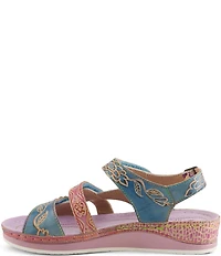 L'ARTISTE Sumacah Leather Floral Platform Wedge Sandals