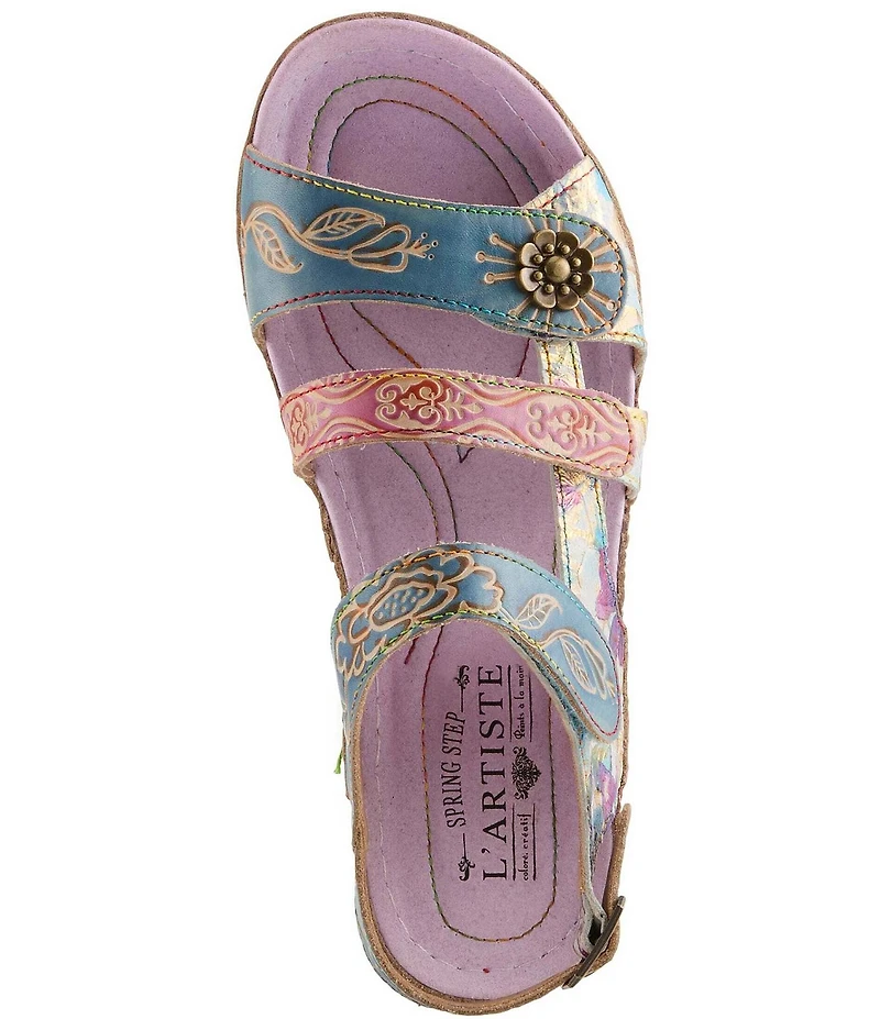 L'ARTISTE Sumacah Leather Floral Platform Wedge Sandals