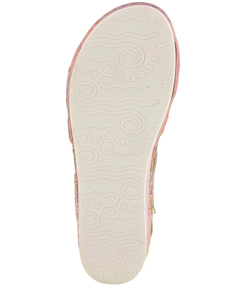 L'ARTISTE Sumacah Leather Floral Platform Wedge Sandals