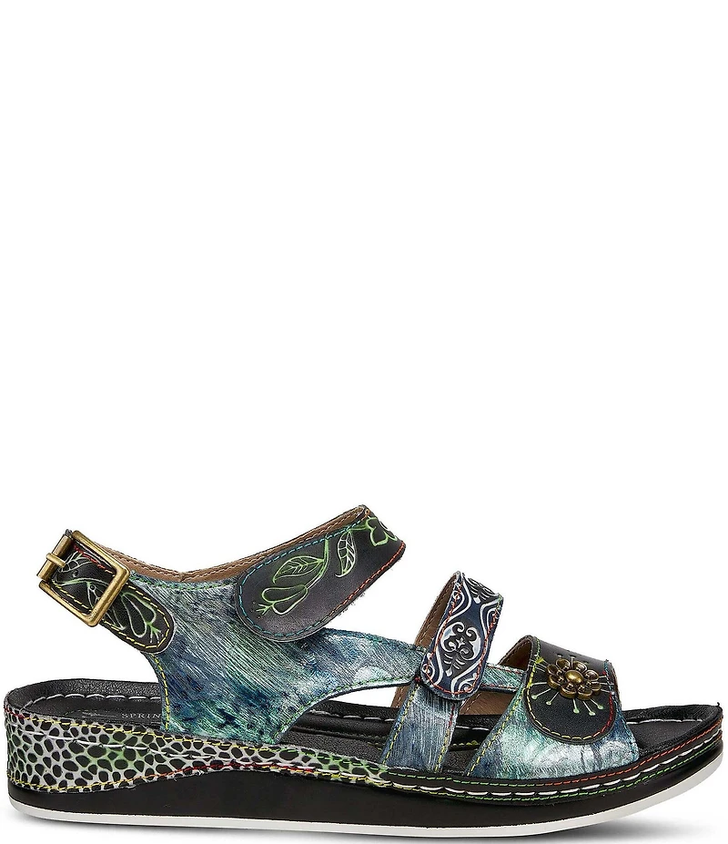 L'ARTISTE Sumacah Leather Floral Platform Wedge Sandals