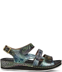 L'ARTISTE Sumacah Leather Floral Platform Wedge Sandals