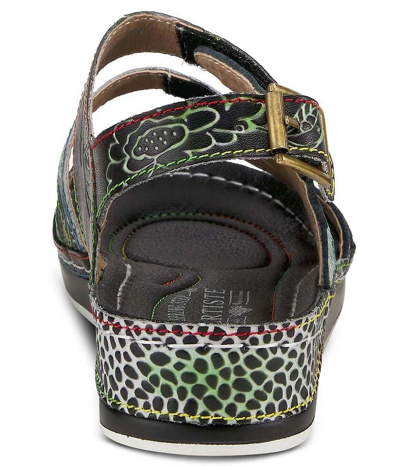 L'ARTISTE Sumacah Leather Floral Platform Wedge Sandals