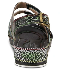 L'ARTISTE Sumacah Leather Floral Platform Wedge Sandals