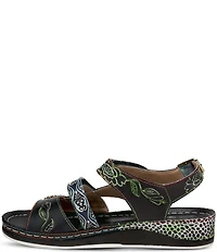 L'ARTISTE Sumacah Leather Floral Platform Wedge Sandals