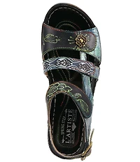 L'ARTISTE Sumacah Leather Floral Platform Wedge Sandals