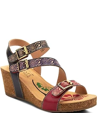 L'ARTISTE Tanja Floral Embossed Pattern Wedge Sandals