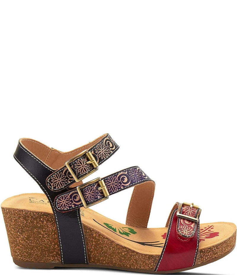 L'ARTISTE Tanja Floral Embossed Pattern Wedge Sandals