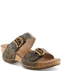 L'ARTISTE Thebrassring Floral Embossed Leather Slide Sandals