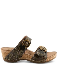 L'ARTISTE Thebrassring Floral Embossed Leather Slide Sandals
