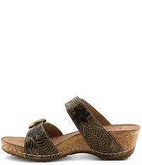 L'ARTISTE Thebrassring Floral Embossed Leather Slide Sandals