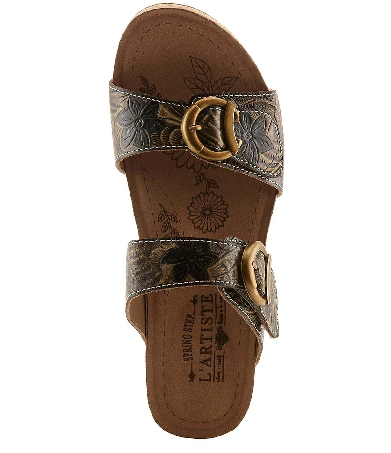 L'ARTISTE Thebrassring Floral Embossed Leather Slide Sandals