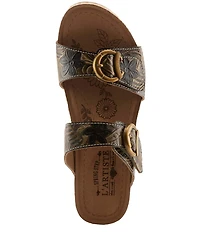 L'ARTISTE Thebrassring Floral Embossed Leather Slide Sandals