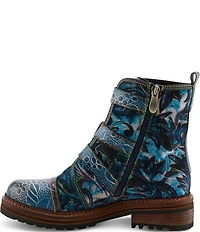 L'ARTISTE Thisway Printed Velvet and Leather Buckled Straps Booties