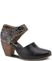 L'ARTISTE Toolie Tooled Leather Mary Jane Pumps