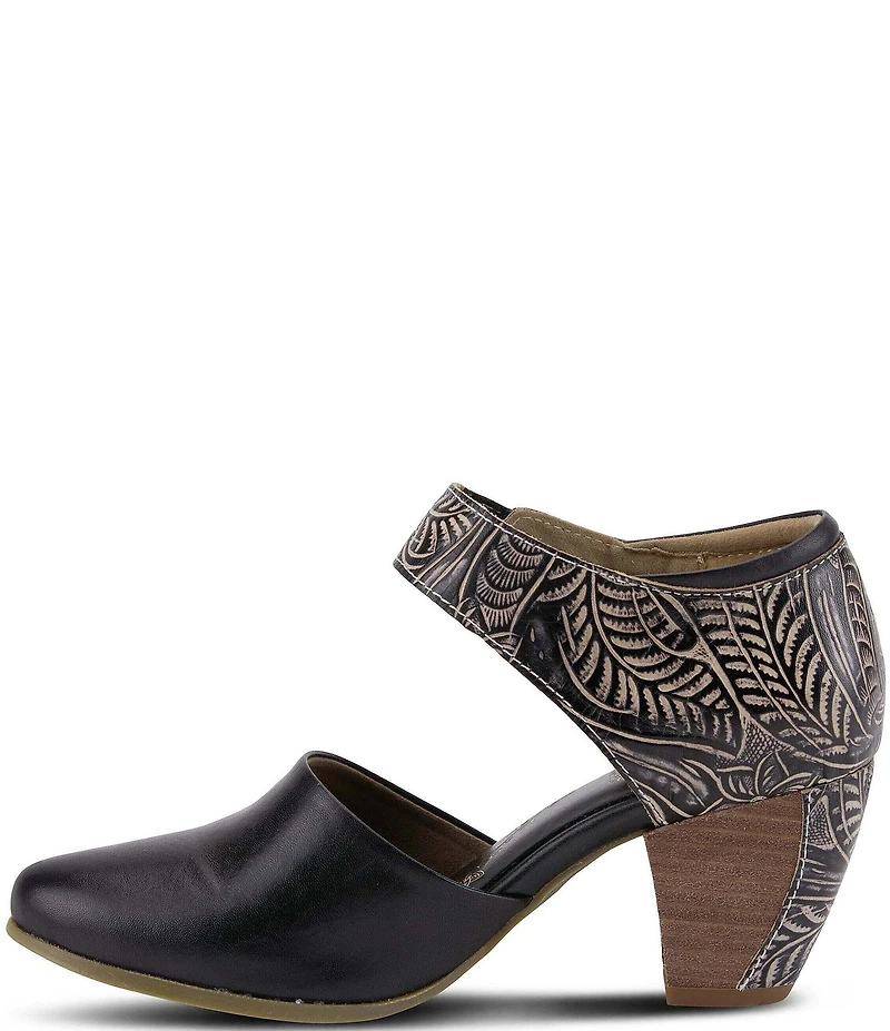 L'ARTISTE Toolie Tooled Leather Mary Jane Pumps