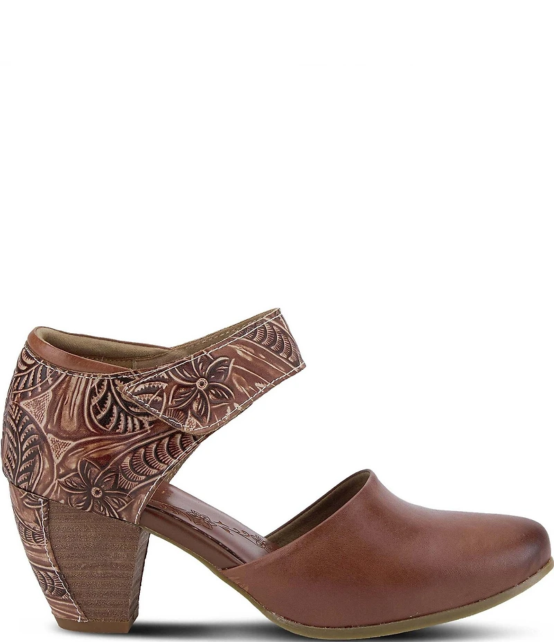 L'ARTISTE Toolie Tooled Leather Mary Jane Pumps