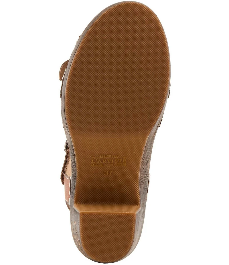 L'ARTISTE Upperbuck Floral Embossed and Perforated Leather Block Heel Sandals