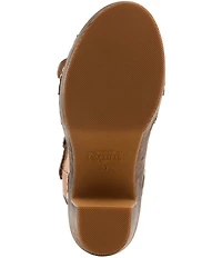 L'ARTISTE Upperbuck Floral Embossed and Perforated Leather Block Heel Sandals