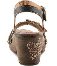 L'ARTISTE Upperbuck Floral Embossed and Perforated Leather Block Heel Sandals