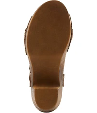 L'ARTISTE Upperbuck Floral Embossed and Perforated Leather Block Heel Sandals