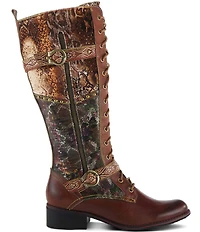 L'ARTISTE Vaneyck Leather and Textile Buckle Hardware Lace Up Tall Riding Boots