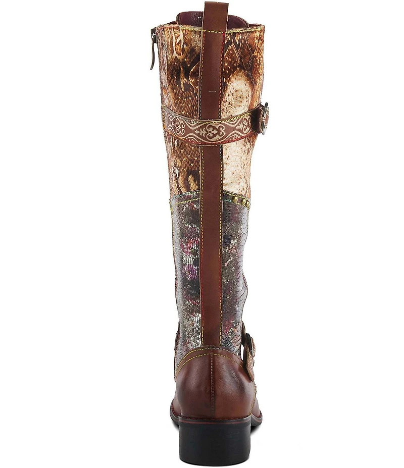 L'ARTISTE Vaneyck Leather and Textile Buckle Hardware Lace Up Tall Riding Boots