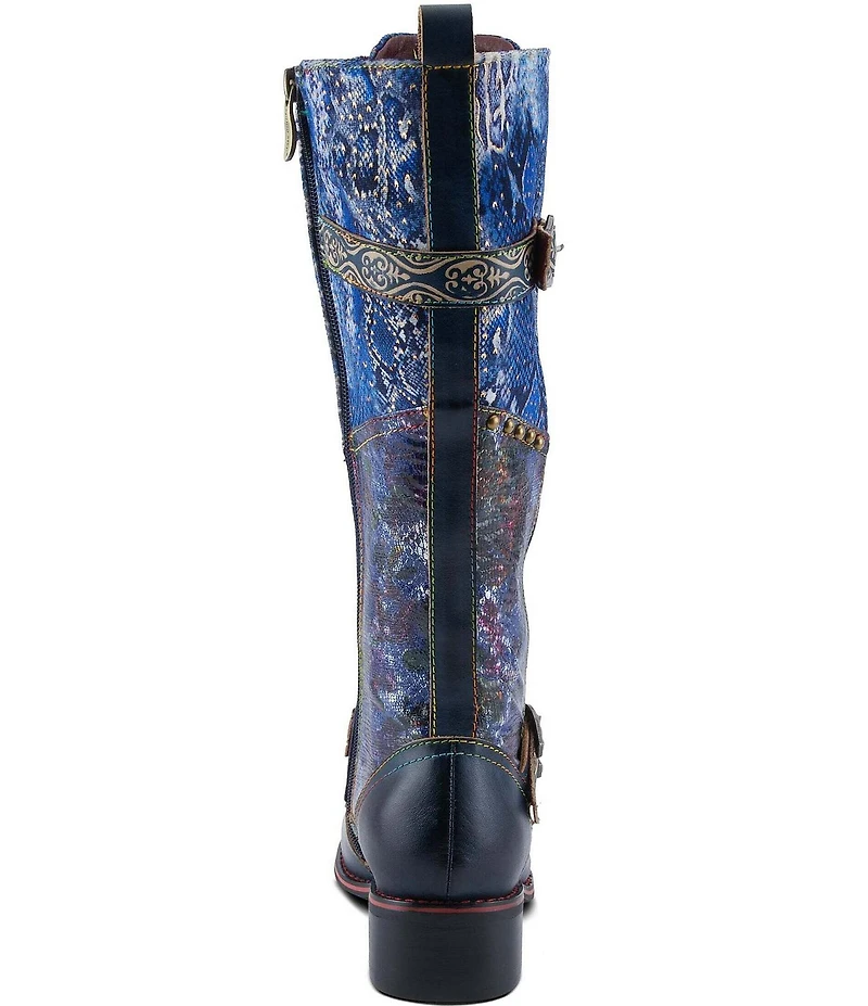 L'ARTISTE Vaneyck Leather and Textile Buckle Hardware Lace Up Tall Riding Boots
