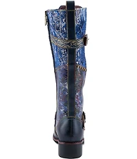 L'ARTISTE Vaneyck Leather and Textile Buckle Hardware Lace Up Tall Riding Boots