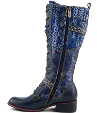 L'ARTISTE Vaneyck Leather and Textile Buckle Hardware Lace Up Tall Riding Boots