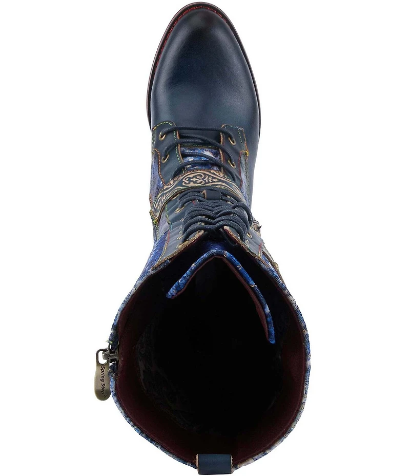 L'ARTISTE Vaneyck Leather and Textile Buckle Hardware Lace Up Tall Riding Boots