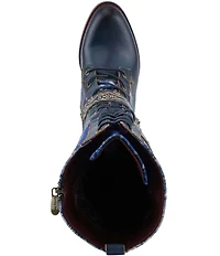 L'ARTISTE Vaneyck Leather and Textile Buckle Hardware Lace Up Tall Riding Boots