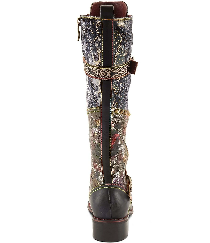 L'ARTISTE Vaneyck Leather and Textile Buckle Hardware Lace Up Tall Riding Boots