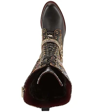 L'ARTISTE Vaneyck Leather and Textile Buckle Hardware Lace Up Tall Riding Boots
