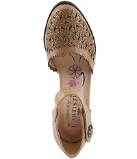 L'ARTISTE Visionary Embossed Laser Cut Leather Ankle Strap Pumps