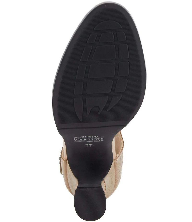 L'ARTISTE Visionary Embossed Laser Cut Leather Ankle Strap Pumps