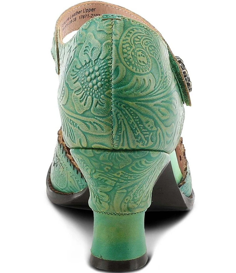 L'ARTISTE Visionary Embossed Laser Cut Leather Ankle Strap Pumps