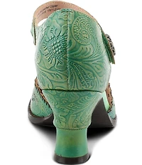 L'ARTISTE Visionary Embossed Laser Cut Leather Ankle Strap Pumps