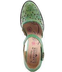 L'ARTISTE Visionary Embossed Laser Cut Leather Ankle Strap Pumps