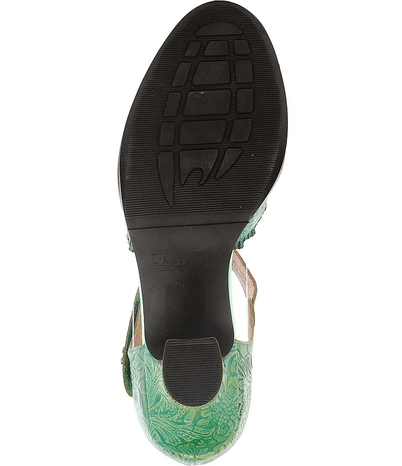 L'ARTISTE Visionary Embossed Laser Cut Leather Ankle Strap Pumps