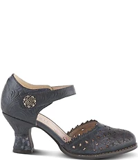L'ARTISTE Visionary Embossed Laser Cut Leather Ankle Strap Pumps