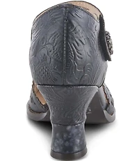 L'ARTISTE Visionary Embossed Laser Cut Leather Ankle Strap Pumps