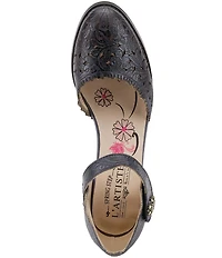 L'ARTISTE Visionary Embossed Laser Cut Leather Ankle Strap Pumps