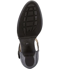 L'ARTISTE Visionary Embossed Laser Cut Leather Ankle Strap Pumps