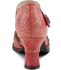 L'ARTISTE Visionary Embossed Laser Cut Leather Ankle Strap Pumps