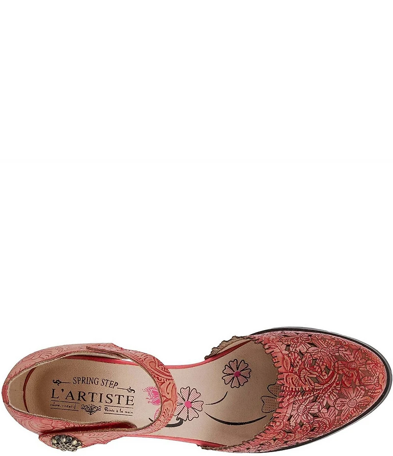 L'ARTISTE Visionary Embossed Laser Cut Leather Ankle Strap Pumps