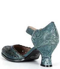 L'ARTISTE Visionary Embossed Laser Cut Leather Ankle Strap Pumps